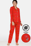 Zivame Queen Bee Antiviral Finish Cotton Pyjama Set - Red — thumbnail 1
